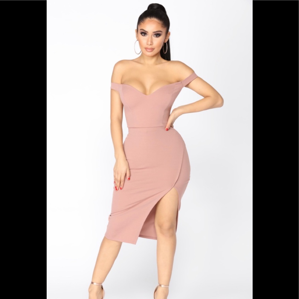 Mauve off shoulder dress